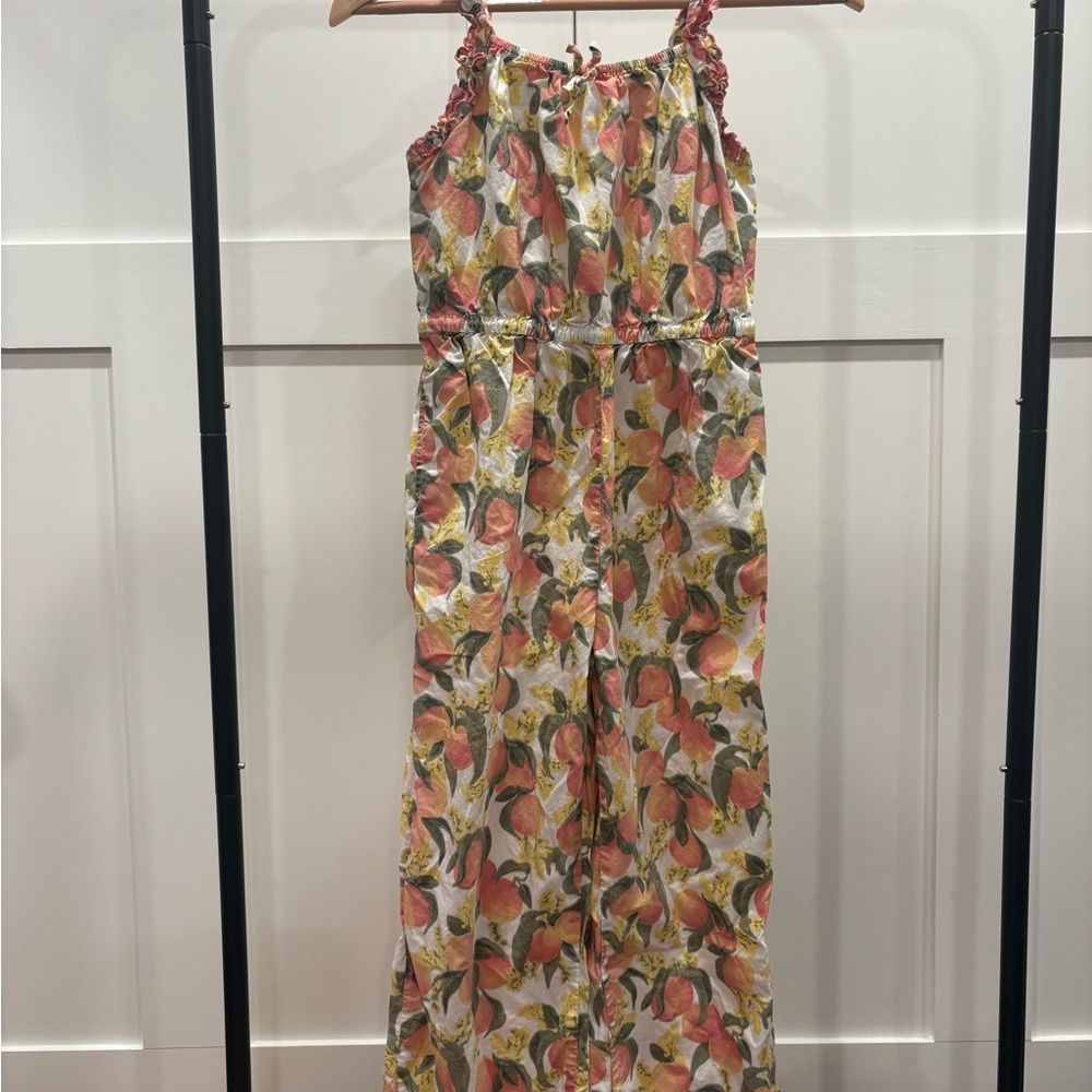 Crewcuts Floral Drawstring Jumpsuit in Peach, Yellow, Green